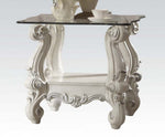 Versailles 3-Pc Bone White Wood Table Set with Clear Glass Top