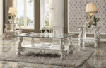 Versailles Bone White Wood End Table with Square Clear Glass Top