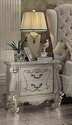 Versailles Bone White Wood Nightstand with Poly Resin Decor