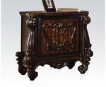 Versailles Cherry Oak Wood Nightstand with Poly Resin Decor