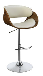 Vilma Ecru Leatherette/Walnut Wood Adjustable Bar Stool