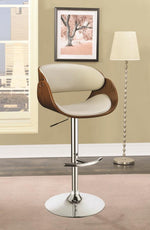 Vilma Ecru Leatherette/Walnut Wood Adjustable Bar Stool