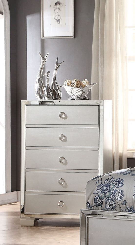 Voeville II Platinum Wood Mirrored 5-Drawer Chest