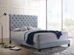 Warner Slate Blue Velvet Upholstered Queen Bed