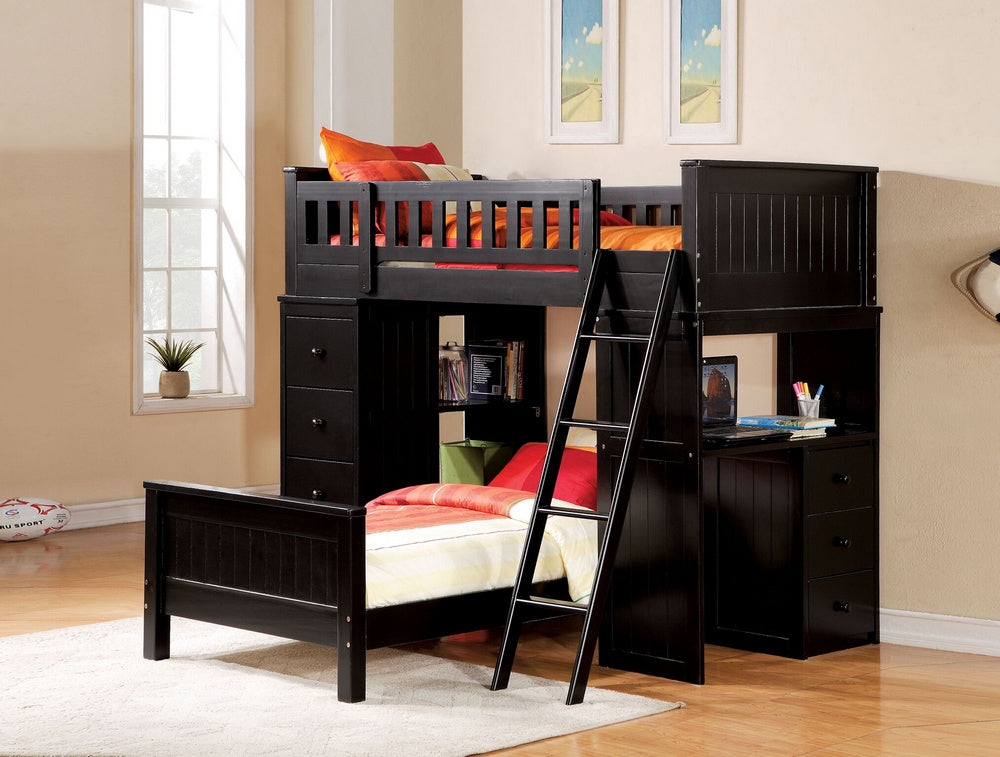 Willoughby Black Wood Twin/Twin Loft Bed with Built-in Desk