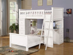 Willoughby White Wood Loft Bed with Built-in Desk & Drawer Chest