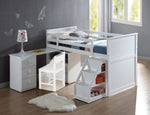 Wyatt White Wood Twin Loft Bed with Chest and Swivel Desk