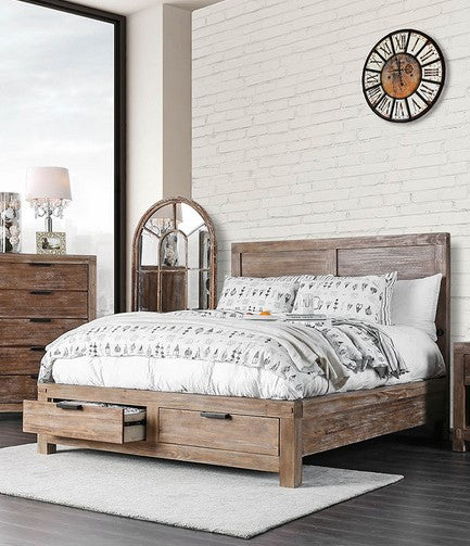 Wynton Weathered Light Oak Wood King Bed