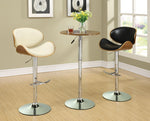 Yan Silver Metal Bar Stool with Black Leather Covered Seat