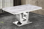 Bellamy 5-Pc White Marble/White Faux Leather Dining Table Set