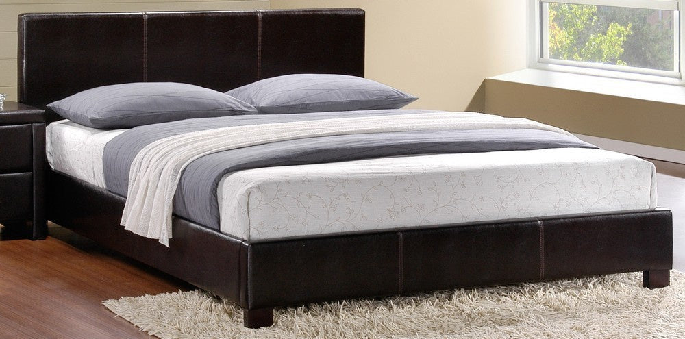 Zoey Dark Brown Leather Queen Platform Bed