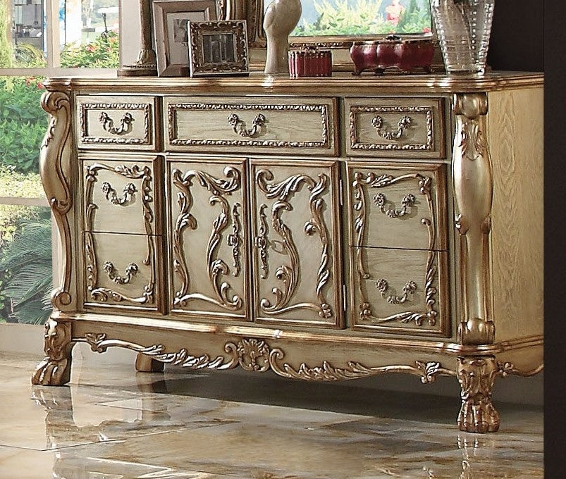 Dresden Gold Patina/Bone Wood Dresser with Poly Decorations