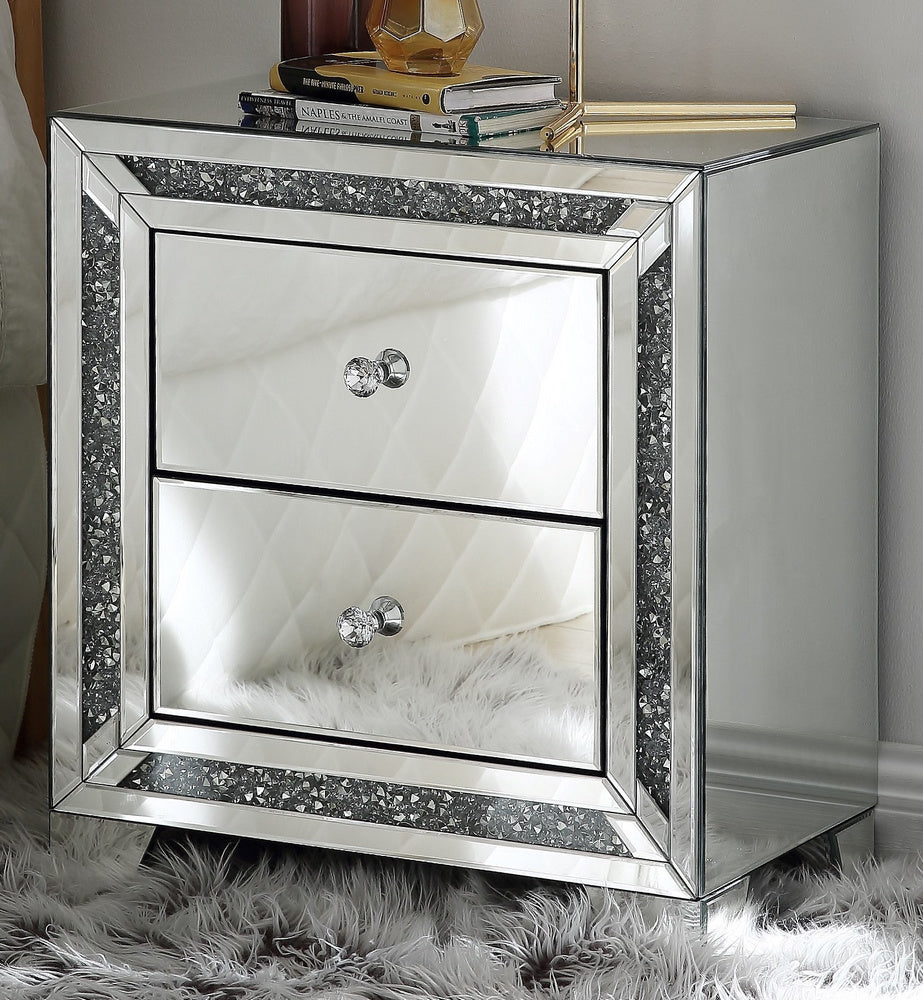 Noralie Mirrored 2-Drawer Nightstand with Faux Diamonds