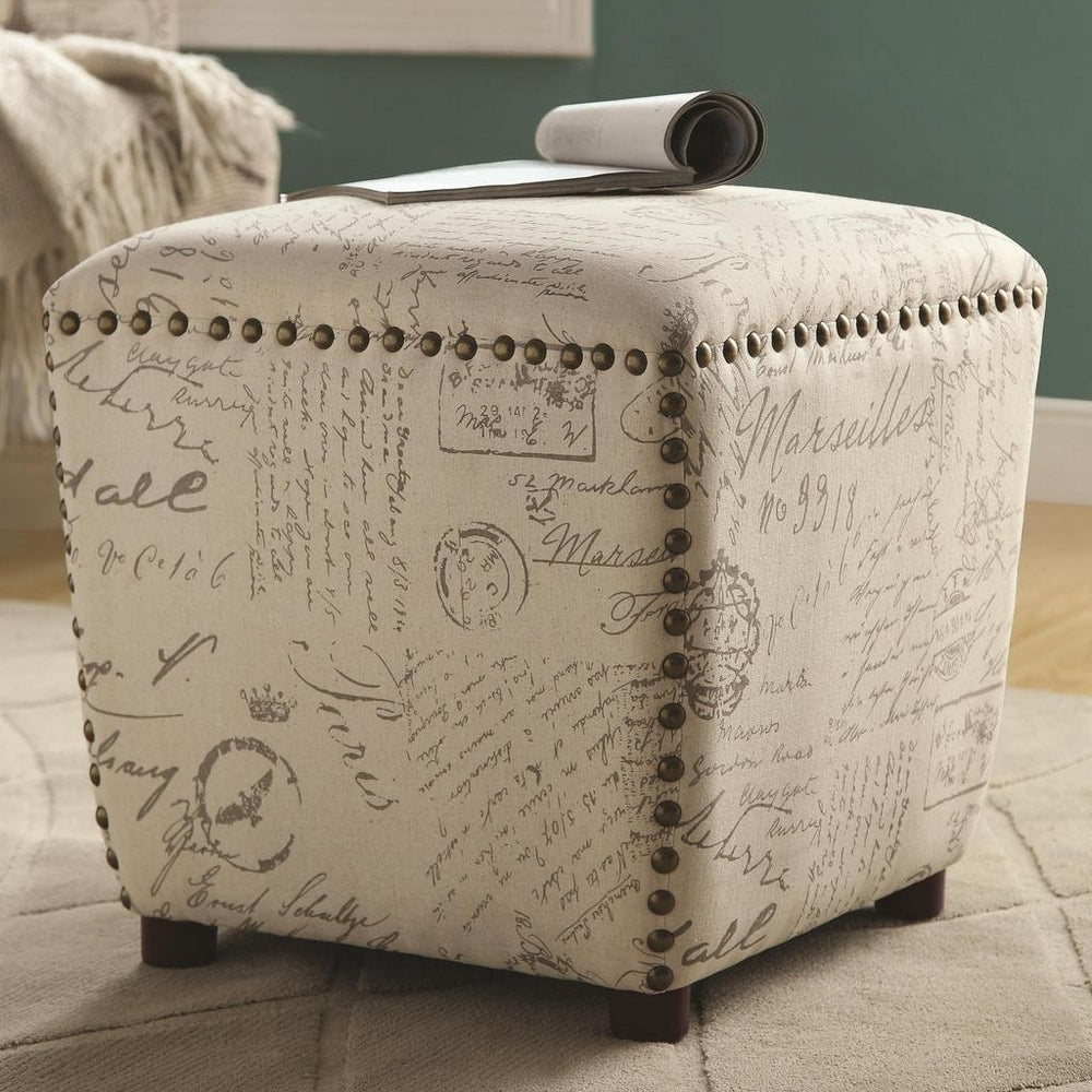 Zoya White Fabric Upholstered Ottoman