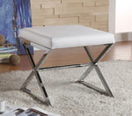 Jenny White Leatherette Ottoman with Chrome Metal Base