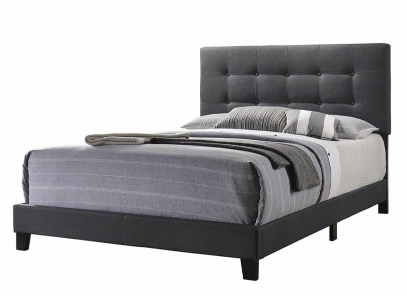 Mapes Charcoal Fabric Upholstered King Panel Bed