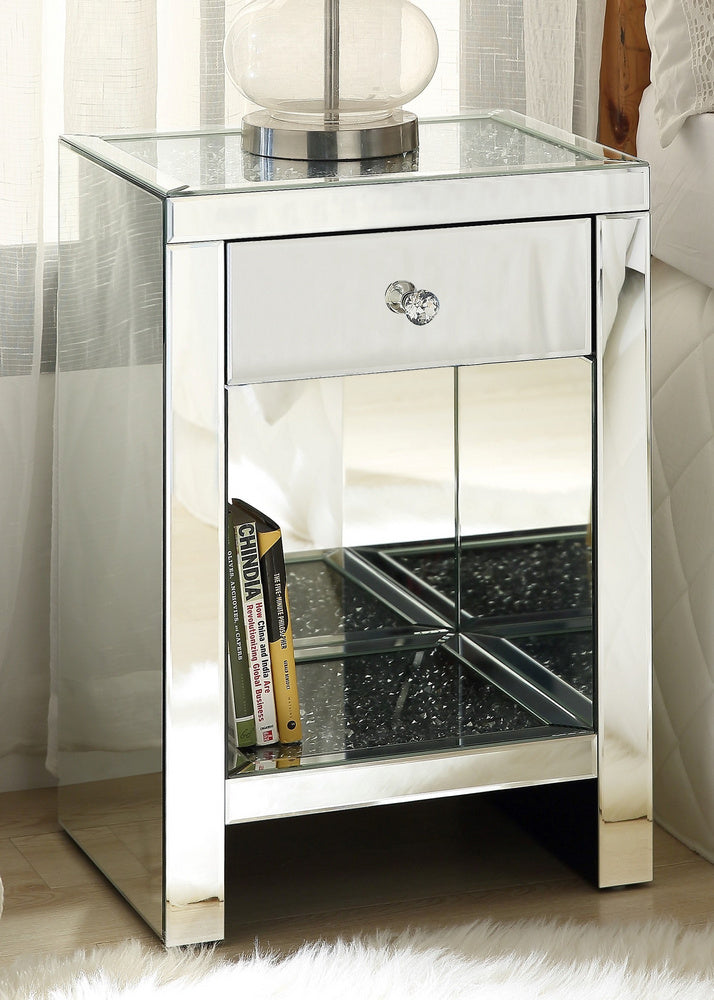 Noralie Mirrored Nightstand with Bottom Shelf