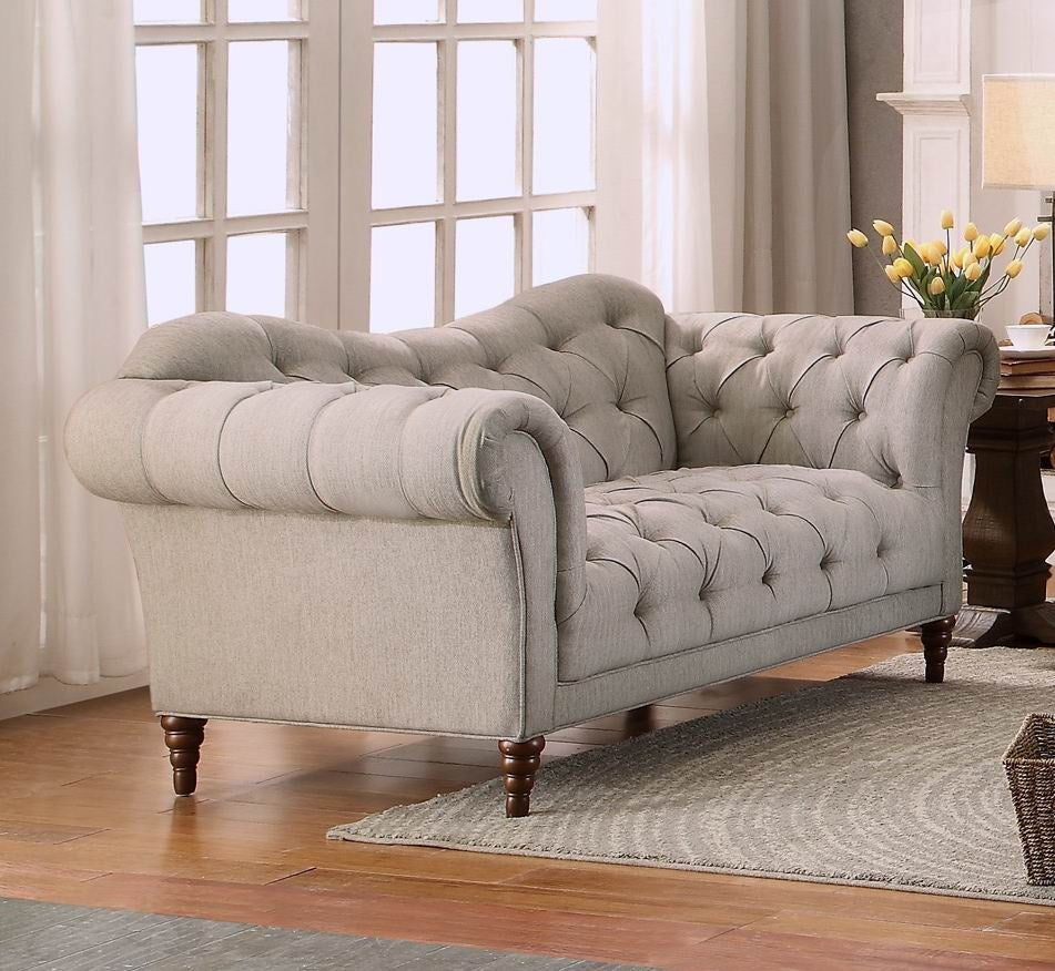 St. Claire Brown Tone Fabric Loveseat w/Button Tufting