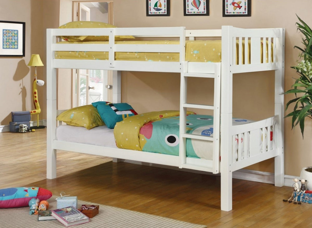 Cameron White Wood Twin over Twin Bunk Bed