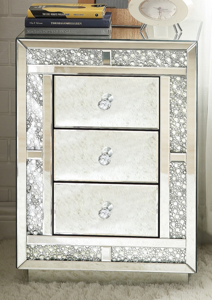 Mallika Mirrored Nightstand/End Table with Faux Crystals