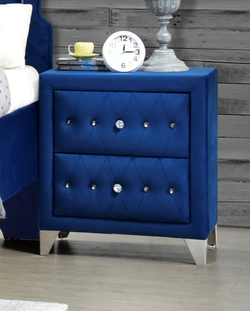 Dante Blue Velvet Upholstered 2-Drawer Nightstand