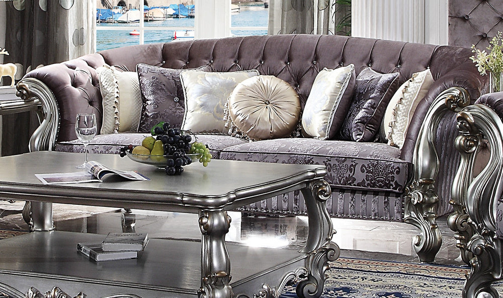 Versailles Antique Platinum Velvet 2-Seat Sofa (Oversized)