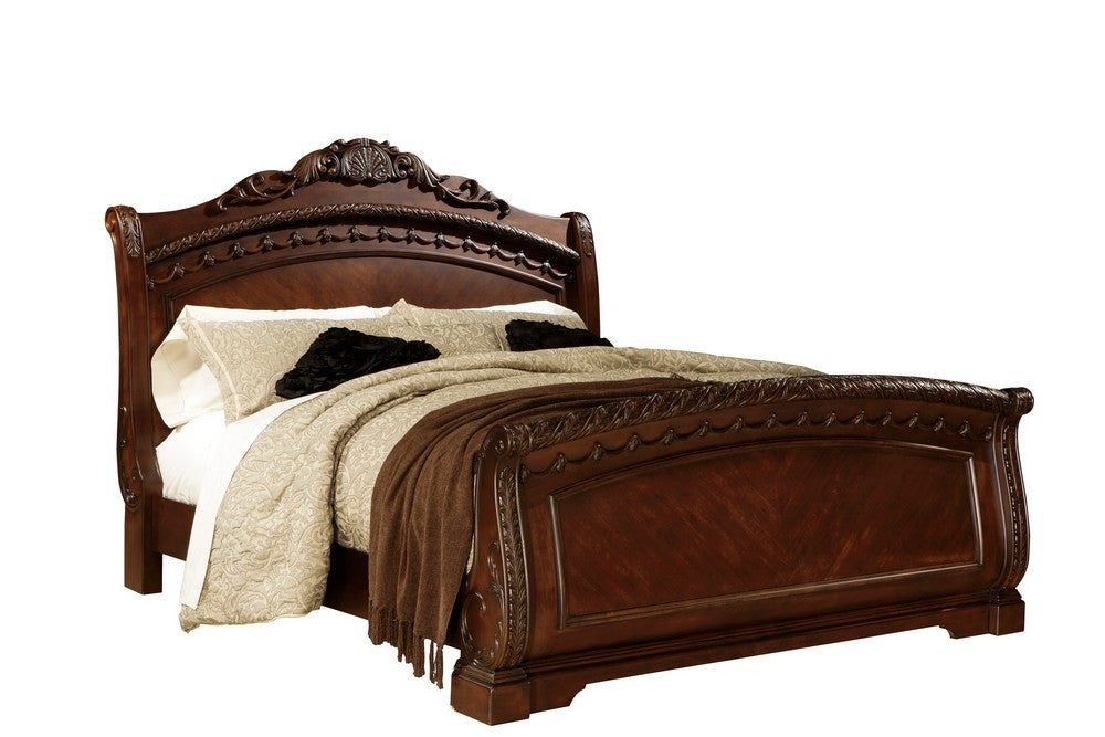 North Shore Dark Brown Wood Queen Sleigh Bed