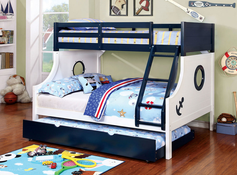 Nautia Blue/White Twin/Full Bunk Bed w/Trundle