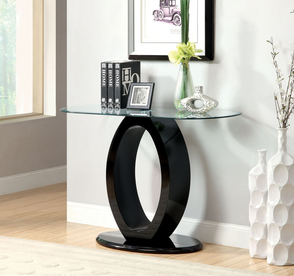 Lodia III Black Glass/Wood Sofa Table