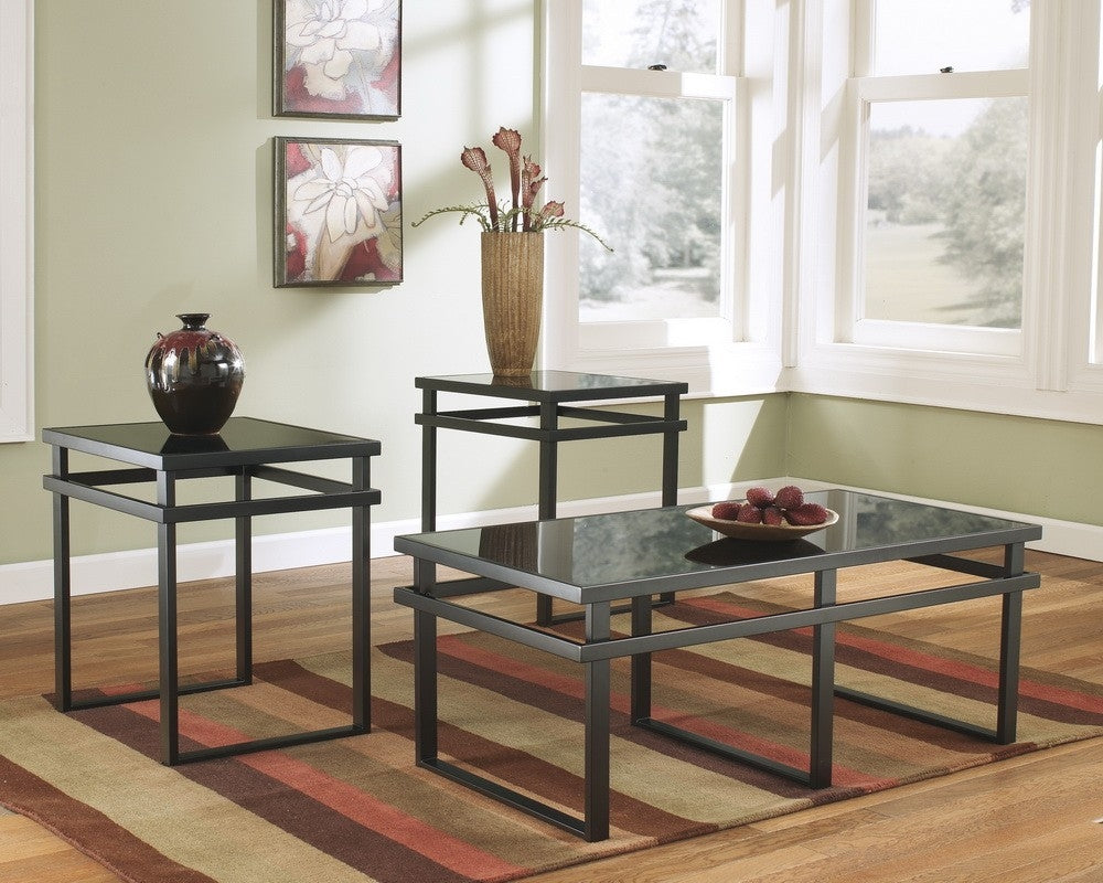 Layla 3-Pc Black Glass/Metal Coffee Table Set