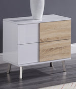 Verux White High Gloss Wood End Table with 2 Drawers