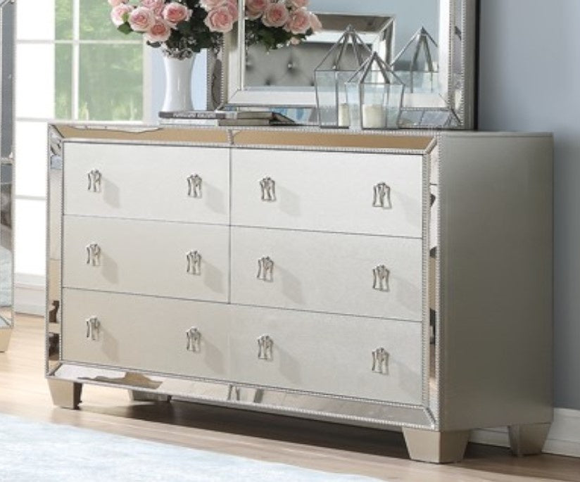 Bahar Silver Wood Dresser with Mirrored Panels