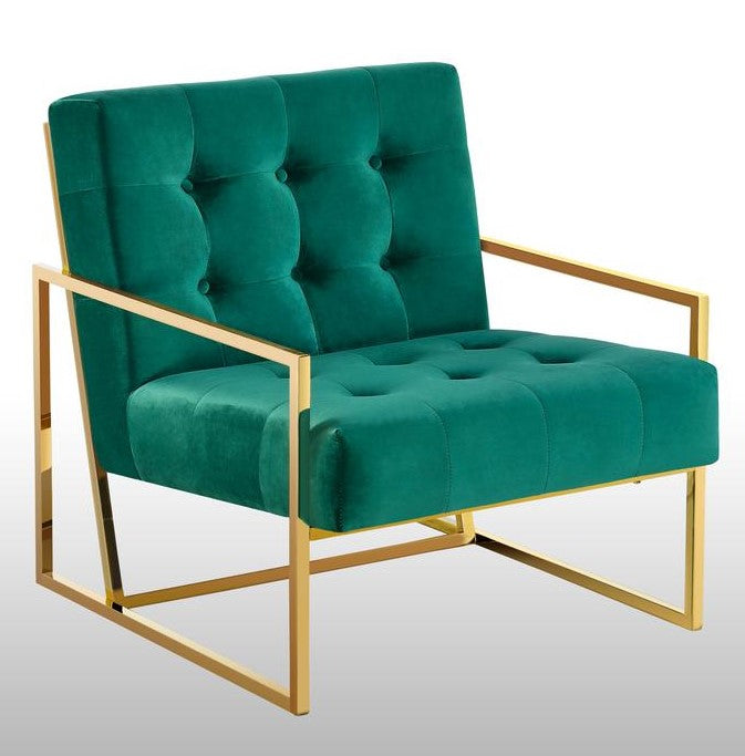 Beethoven Green Velvet/Gold Accent Chair
