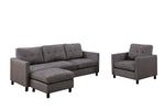 Ceasar 3-Pc Gray Calico Fabric Sofa Set