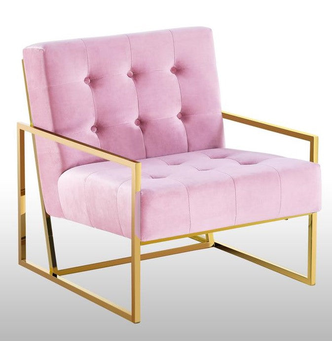 Beethoven Pink Velvet/Gold Accent Chair