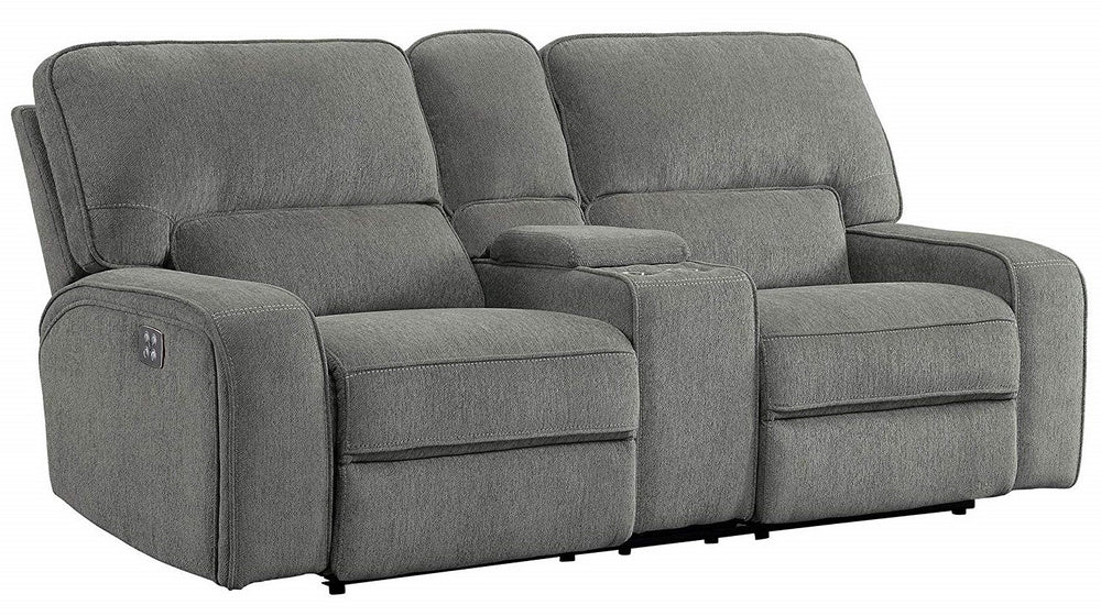 Borneo Mocha Fabric Power Recliner Loveseat w/Console