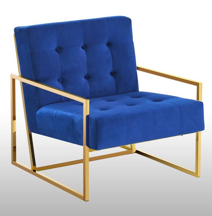 Beethoven Blue Velvet/Gold Accent Chair