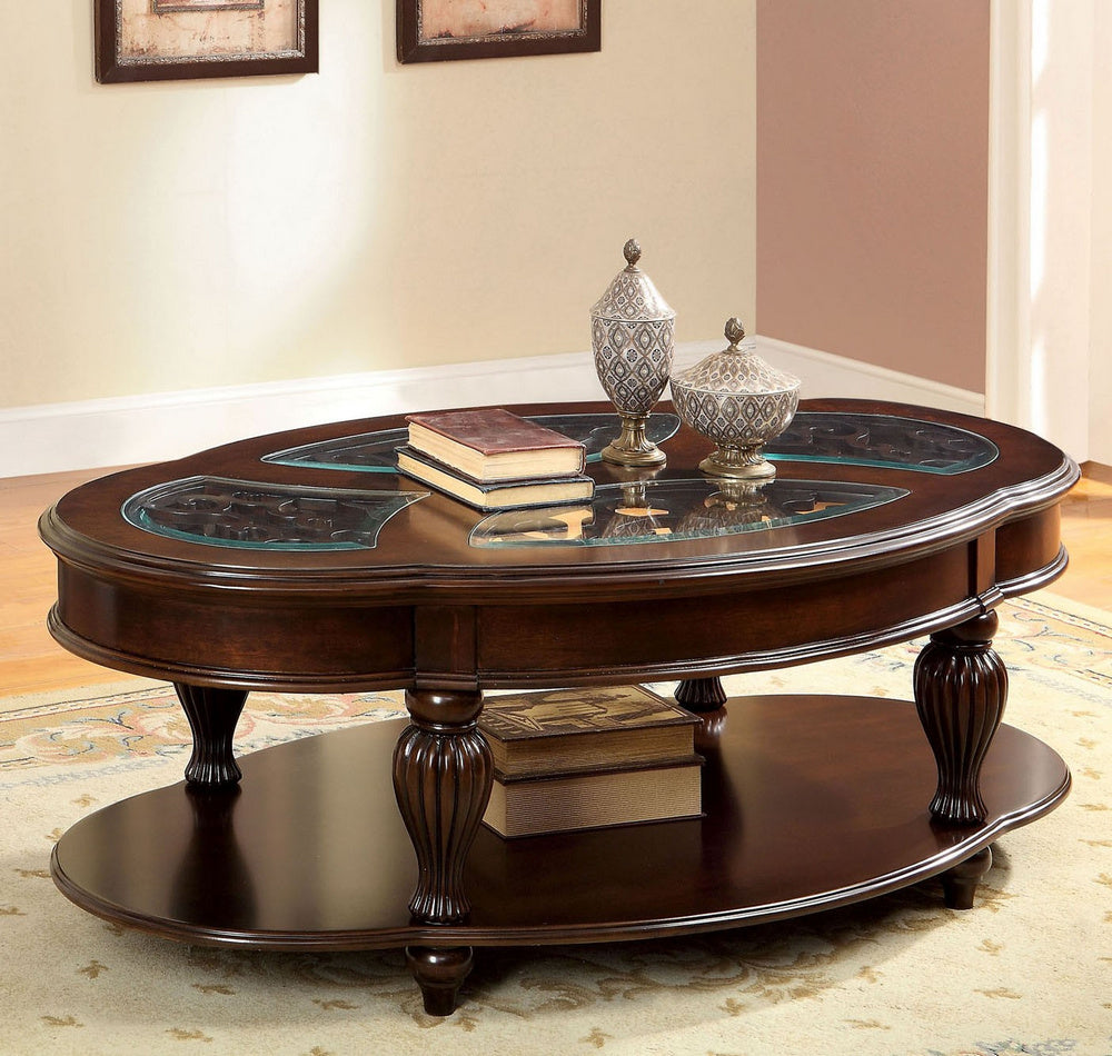 Centinel Dark Cherry Wood/Glass Coffee Table