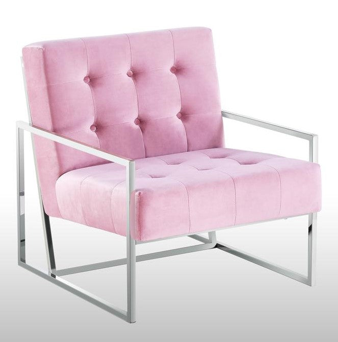 Beethoven Pink Velvet/Silver Accent Chair