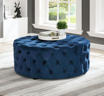 Sherlyn Blue Velvet Round Accent Ottoman