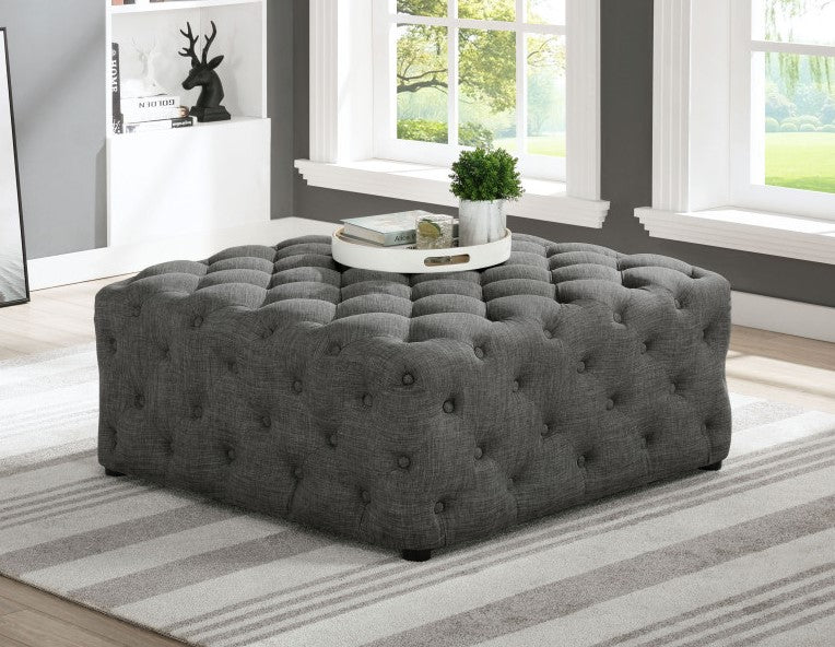 Sherlyn Grey Linen Square Accent Ottoman