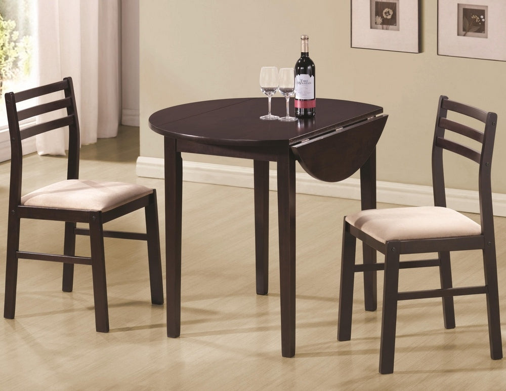 Pili 3-Pc Cappuccino Wood/Beige Microfiber Dining Table Set