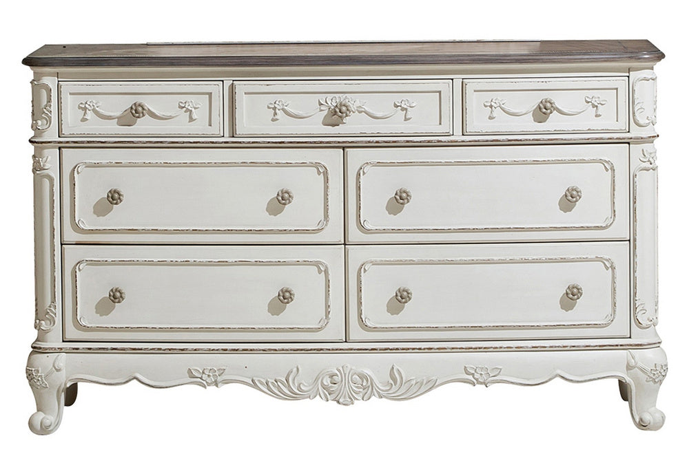 Cinderella Antique White/Grey Wood 7-Drawer Dresser