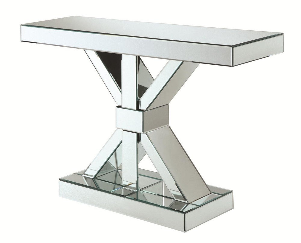 Amala Clear Mirror Console Table with X-Shaped Base