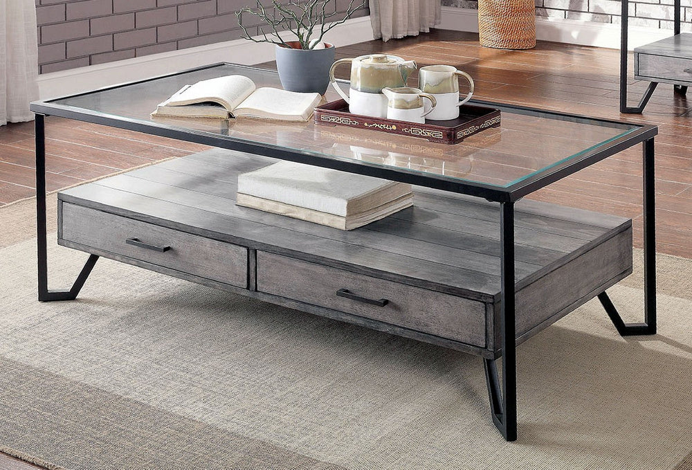 Ponderay Clear Glass/Gray Wood Coffee Table