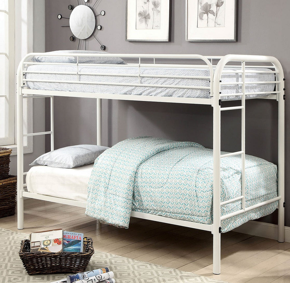 Opal White Metal Twin over Twin Bunk Bed