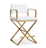 Director White Vegan Leather/Gold Steel Counter Stool