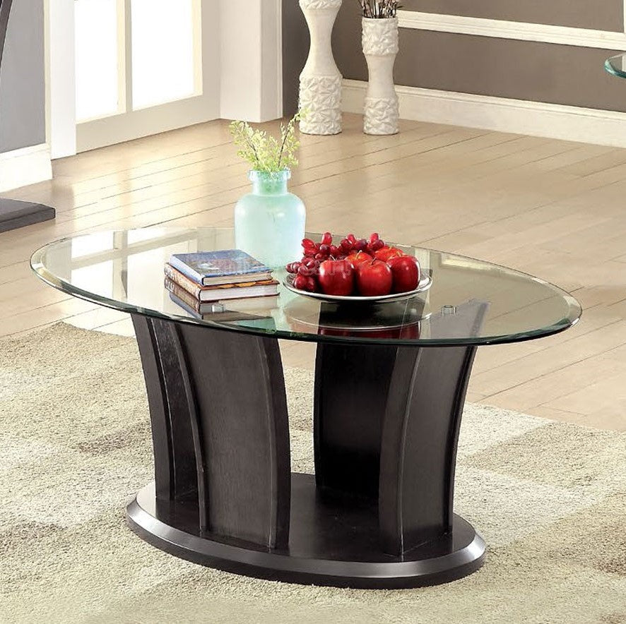 Manhattan Gray Wood Coffee Table w/ Glass Top