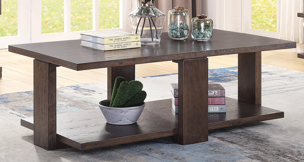 Niamey Cherry Wood Coffee Table with Bottom Shelf