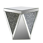 Noralie Mirrored End Table with Triangular Base & Acrylic Insert